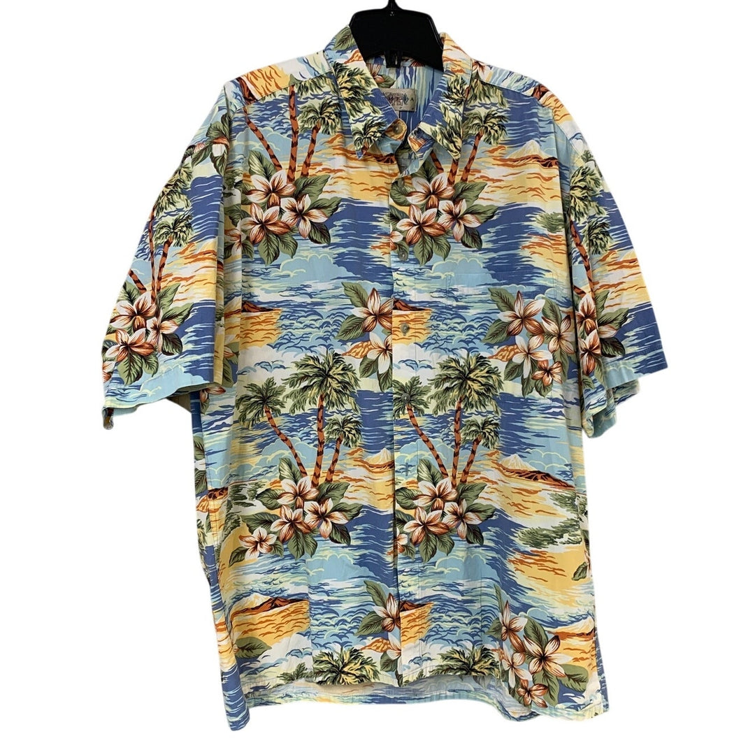 Lot of 2 Campia Moda Mens Large Tropical Blue Red Short Sleeve Button Up Shirts