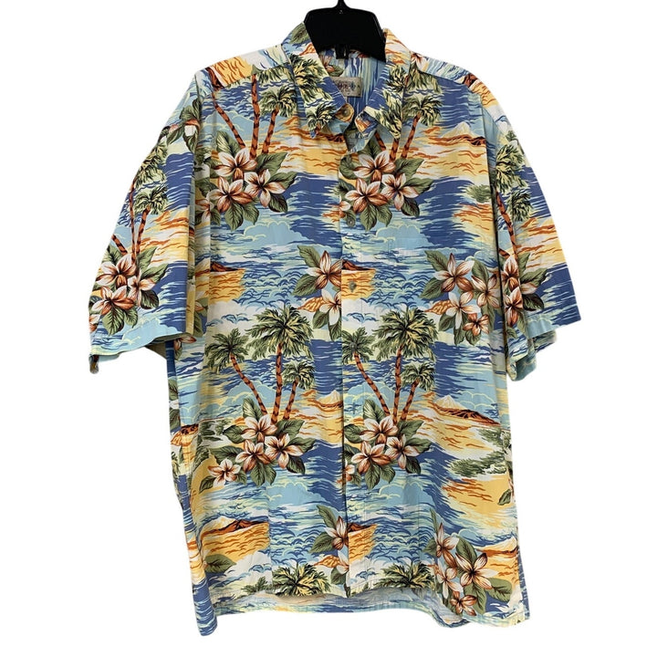 Lot of 2 Campia Moda Mens Large Tropical Blue Red Short Sleeve Button Up Shirts