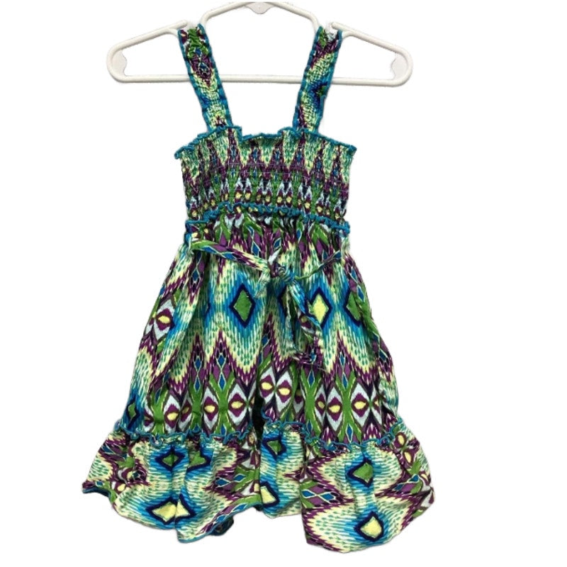 Youngland Girls 2T Ruched Strappy 100% Cotton Halter Dress Ribbons Bows Beads