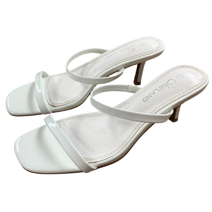 Shoe Land Womens Size 7 White Open Toe Slide On 3" Kitten Heel Dressy Shoes