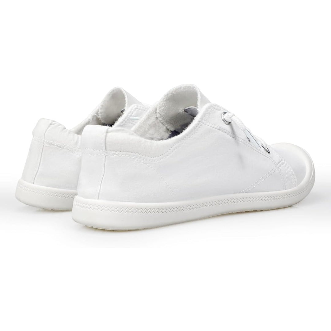 Lxuan Womens Size 6 White Sneakers Round Toe Lace Up Slip On Low Top Shoes