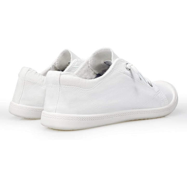 Lxuan Womens Size 6 White Sneakers Round Toe Lace Up Slip On Low Top Shoes