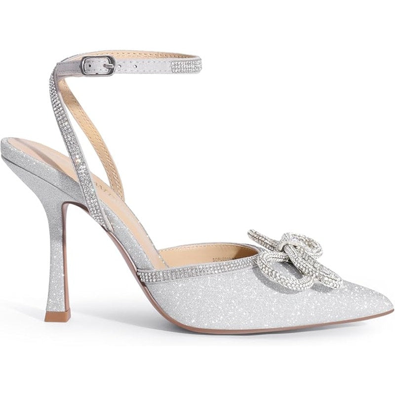 Dream Pairs Womens 6 Silver Rhinestone 4" Heel Pointed Toe Ankle Strap Shoes