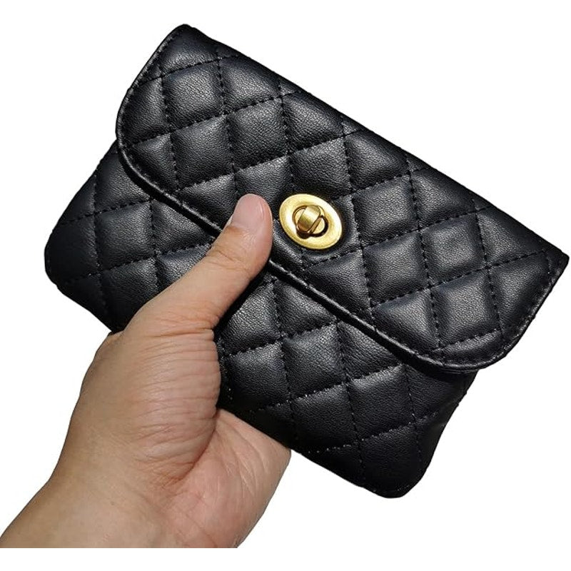 Larswon Womens Small Black Crossbody Hand Bag Clutch w Detachable Chain