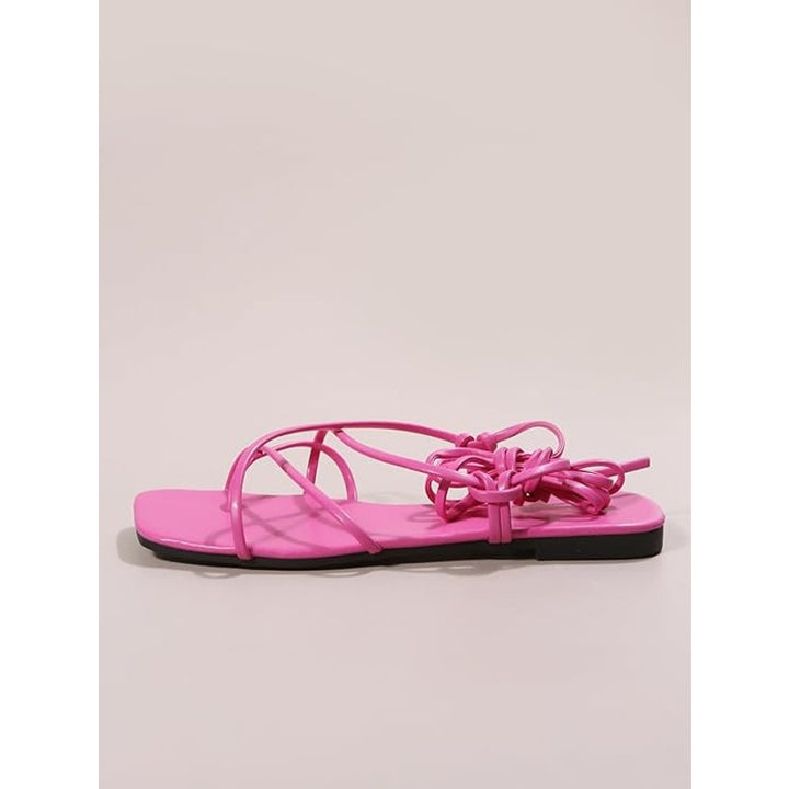 Gorglitter Womens 7.5 Pink Sandals Strappy Faux Leather Open Square Toe Shoes
