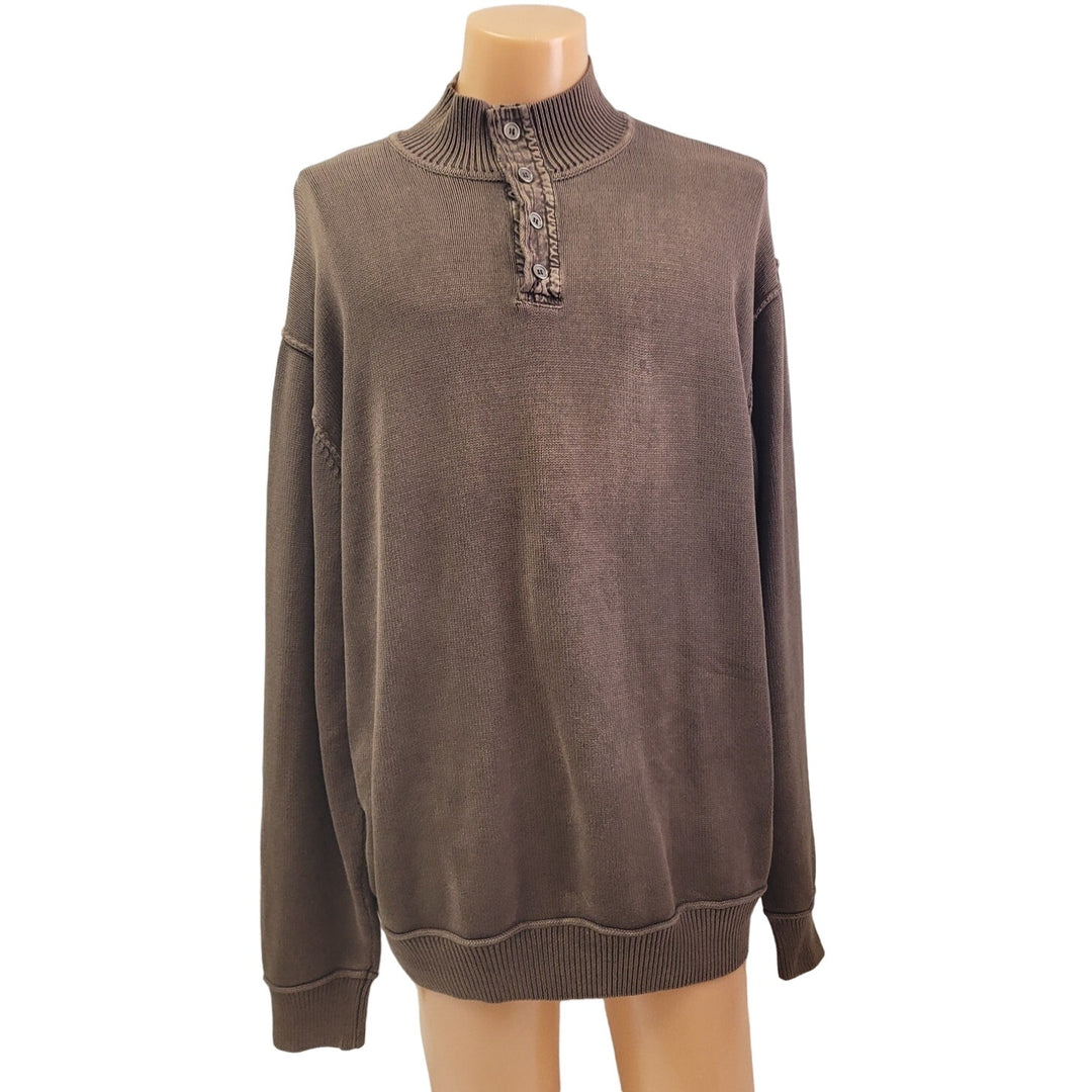 Blue Pronto Mens 2XLT Brown 100% Cotton Long Sleeve Henley Knit Sweater