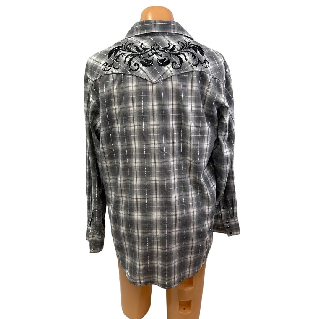 Roper Mens XL Long Sleeve Metallic Plaid Snap Up Western PolyCotton Blend Shirt