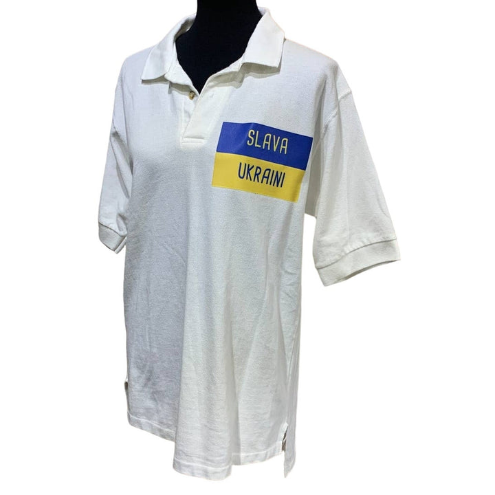 Upcycled Hand Printed Medium Ukraine Flag Slava Ukraini Artist Fundraiser Polo
