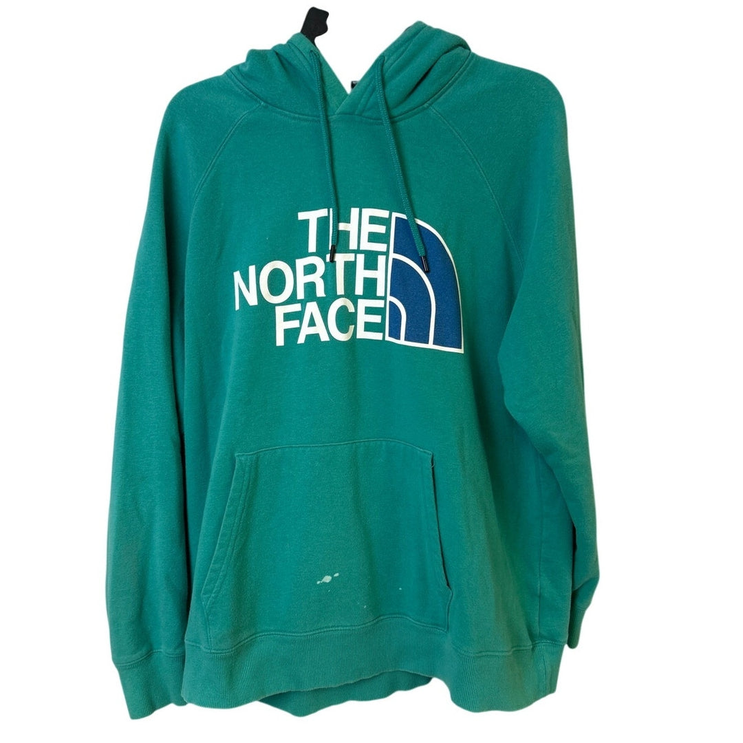The North Face Womens 2X Blue Cotton Blend Long Sleeve Sweatshirt Hoodie w spot