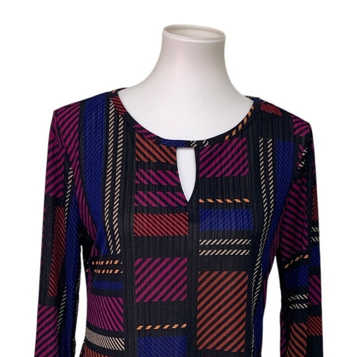 Dana Buchman Womens Medium Asymmetrical Patterned Long Sleeve Key Hole Dress