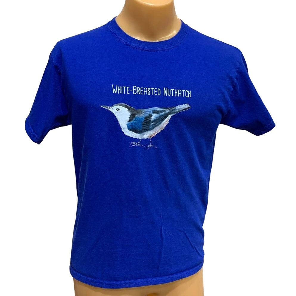 Wingspan Inspired Mens Medium Watercolor White Breasted Nuthatch Upcycled Tee