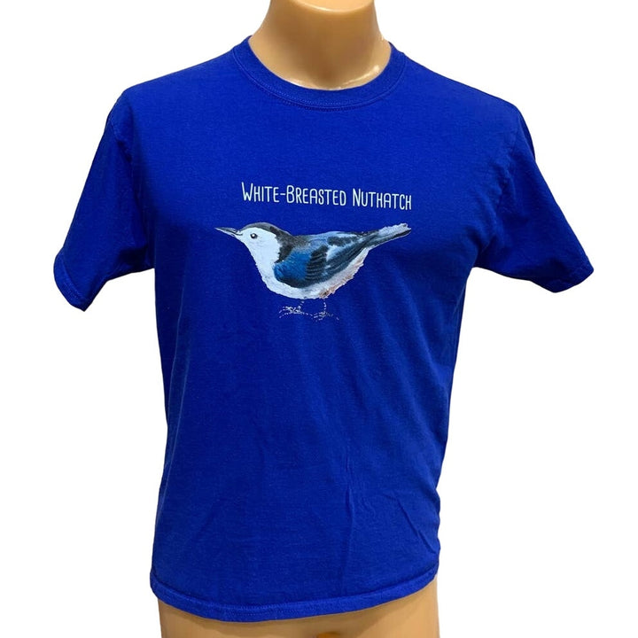 Wingspan Inspired Mens Medium Watercolor White Breasted Nuthatch Upcycled Tee