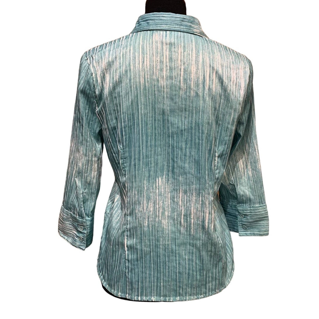 C J Banks Ladies Small Button Down 3/4 Sleeve Textured Career Blouse Top Shirt