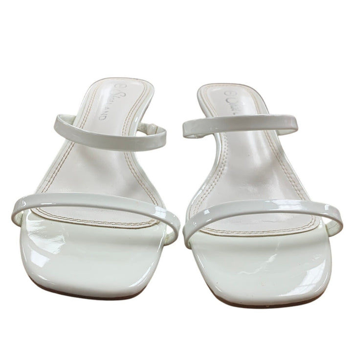 Shoe Land Womens Size 7 White Open Toe Slide On 3" Kitten Heel Dressy Shoes