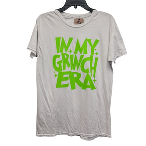 Hand Printed Upcycled Mens Medium Christmas in My Grinch Era Short Sleeve Tee