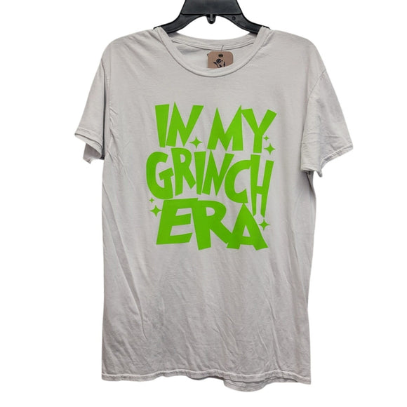 Hand Printed Upcycled Mens Medium Christmas in My Grinch Era Short Sleeve Tee