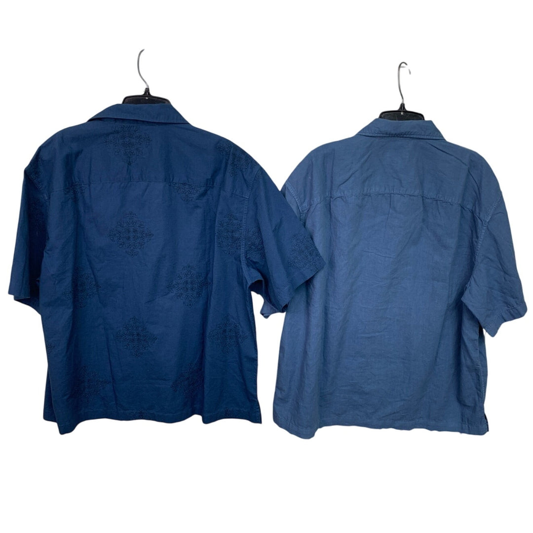 2 New American Eagle Mens Medium Blue Short Sleeve Button Up Collared Shirts