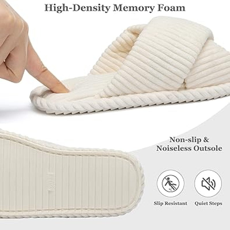Goewy Womens Size 8 Cream Slide On Memory Foam Corduroy Soft Slipper Shoes