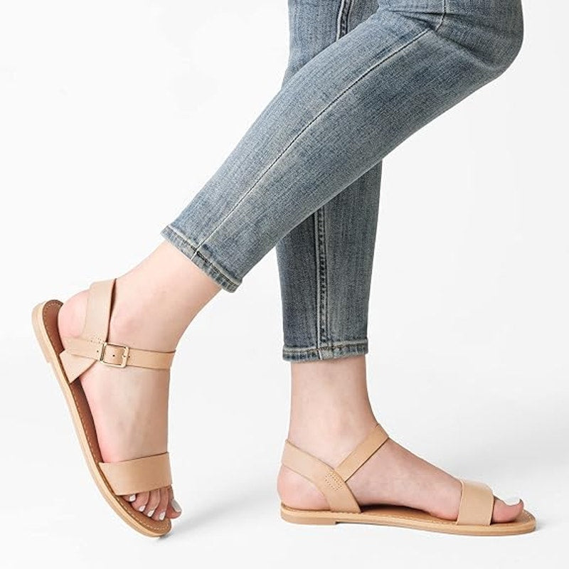 New Dream Pairs Womens Size 8 Tan Ankle Strap Flat Open Toe Band Flat Sandals
