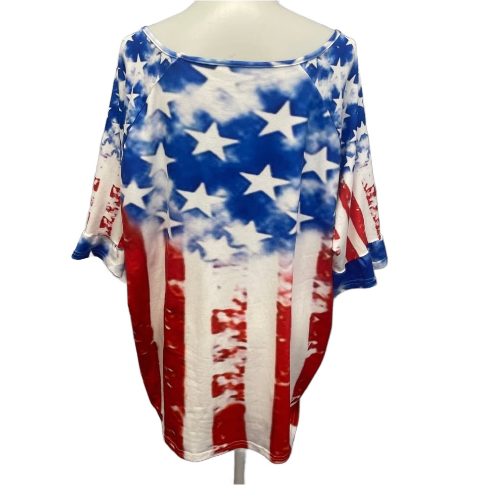 USA American Flag Womens 5XL Patriotic Short Sleeve V Neck Polyester Tee Shirt