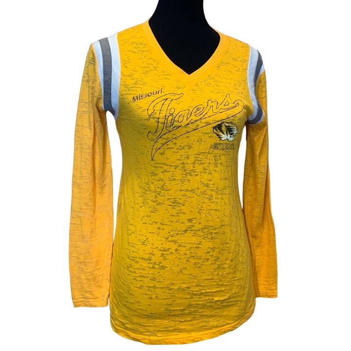 Mizzou Womens Large University Columbia Missouri Tigers Long Sleeve V-Neck Tee