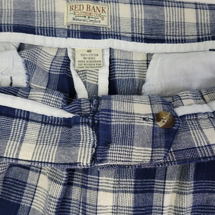 Red Bank Mens Size 40 Plaid 100% Cotton Casual Long Golf Shorts w Pockets