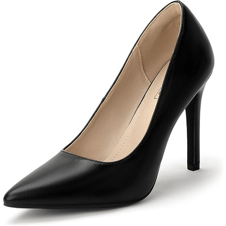 IDIFU Womens Size 8 Black Faux Leather 4" Heel Slide On Pointy Closed Toe Shoes