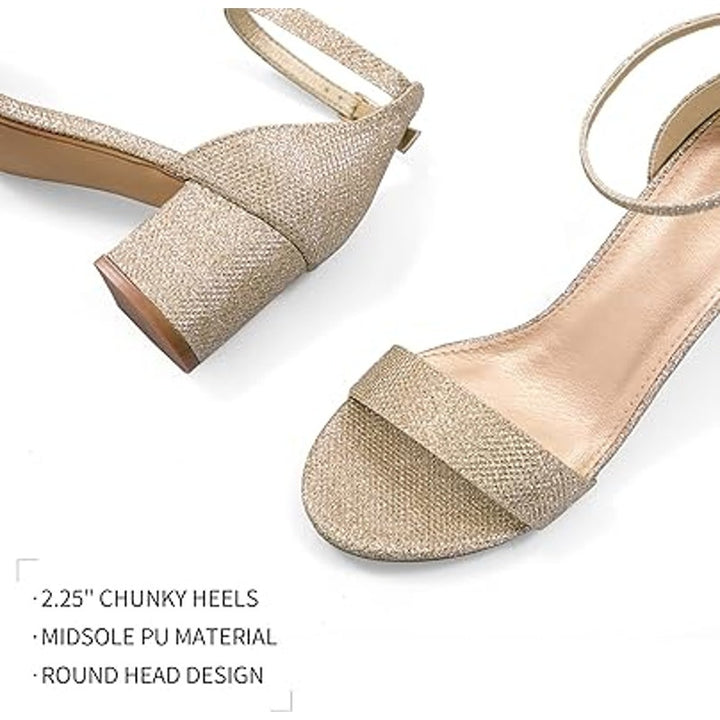 Mysoft Womens Size 7.5 Gold Glitter 2.5" Chunky Heel Open Toe Ankle Strap Shoes