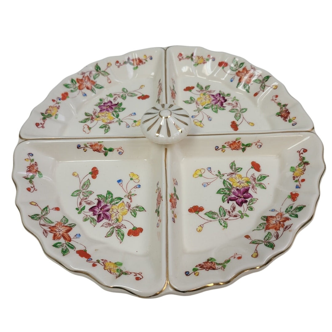 Vintage Hollywood Floral Divided Fine China Plate, Made in Japan, 11-Inch