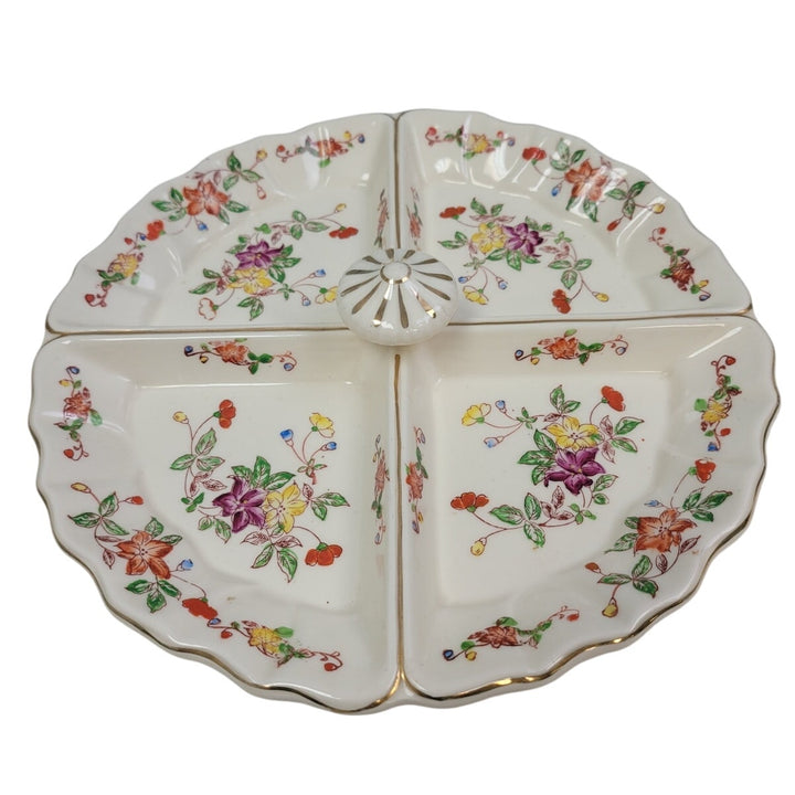 Vintage Hollywood Floral Divided Fine China Plate, Made in Japan, 11-Inch