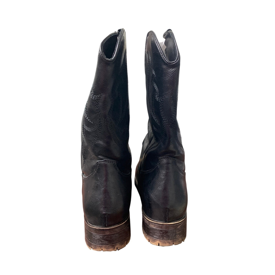 RLW Mens Size 11 Black Faux Leather 1.5" Heel Slip On Rugged Cowboy Boot Shoes