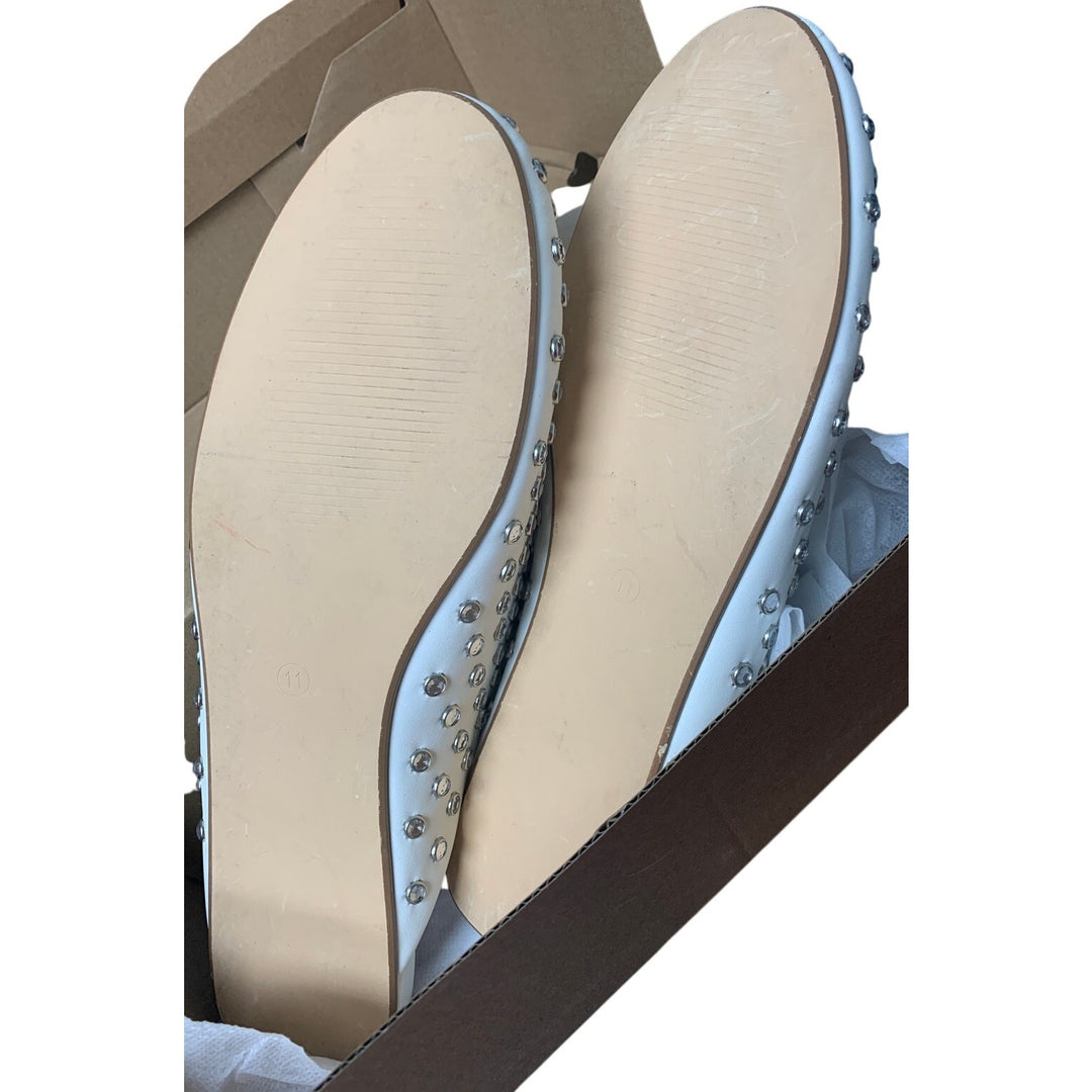 Coutgo Womens Size 11 White Silver Rhinestone Closed Toe Slide On Mules Flats
