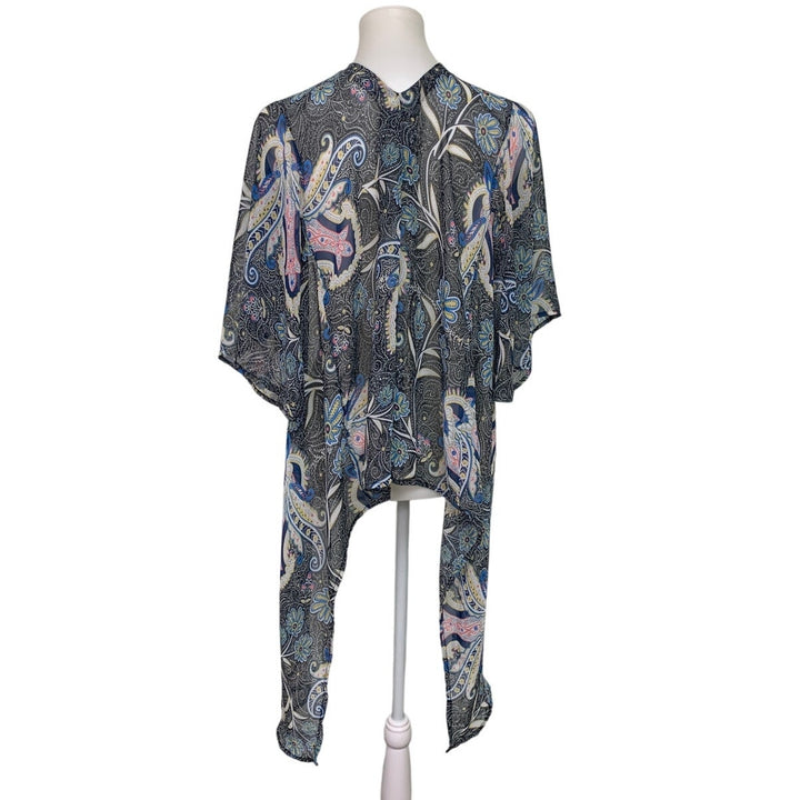 Say What Womens Small 100% Polyester Abstract Floral Flowy Sheer Open Cardigan