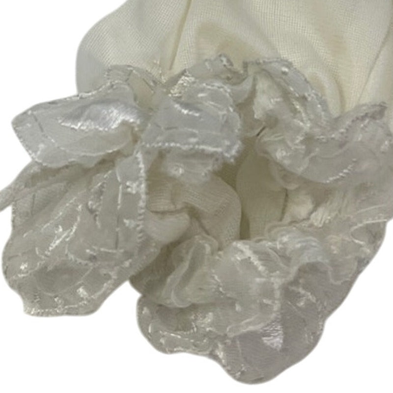 Pair of Vintage Womens Lightweight Sheer White Satin Wedding Gloves Lace Ruffles