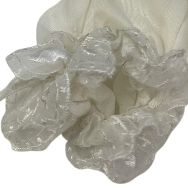 Pair of Vintage Womens Lightweight Sheer White Satin Wedding Gloves Lace Ruffles