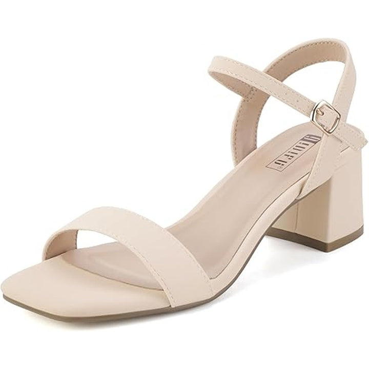 Idifu Womens Size 7 Tan Nude 3" Block Heel Open Toe Ankle Strap Sandal Shoes