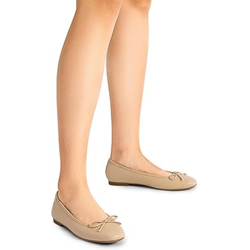 Dream Pairs Womens 6 Tan Square Closed Toe Slide On Bow Ballerina Ballet Flats