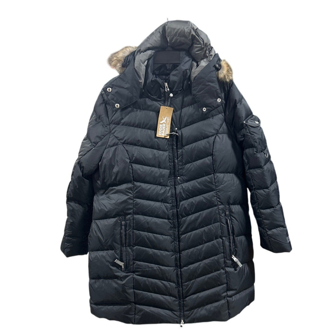 New Eddie Bauer Womens Black 650 Down Sun Valley Puffer Parka Long Coat