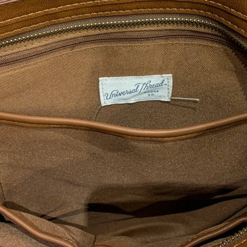 Universal Thread Cognac Brown Faux Leather Small Handbag w Lots of Pockets