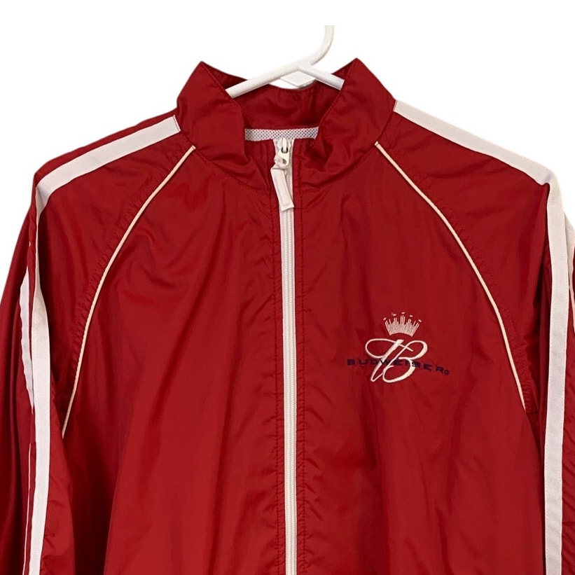 Jones &amp; Mitchell Mens Large Red Budweiser Beer Long Sleeve Full Zip Jacket