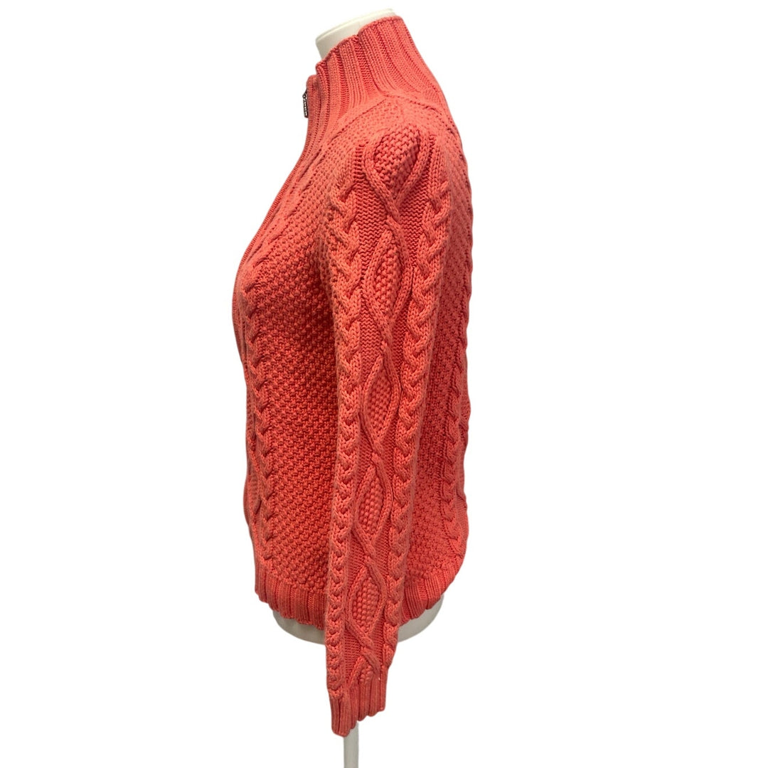 Lea &amp; Nicole Womens Small Full Zip Long Sleeve High Neck Cabled Cardigan Sweater