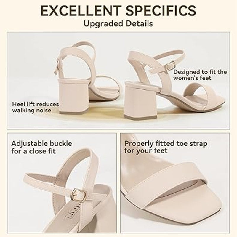 Idifu Womens Size 7 Tan Nude 3" Block Heel Open Toe Ankle Strap Sandal Shoes