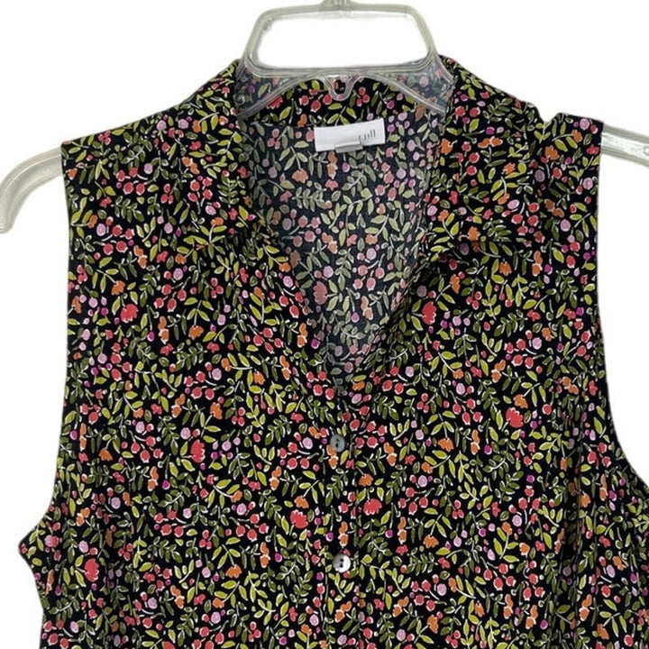 J Jill Womens Medium Sleeveless Floral V Neck Quarter Button A Line Dress