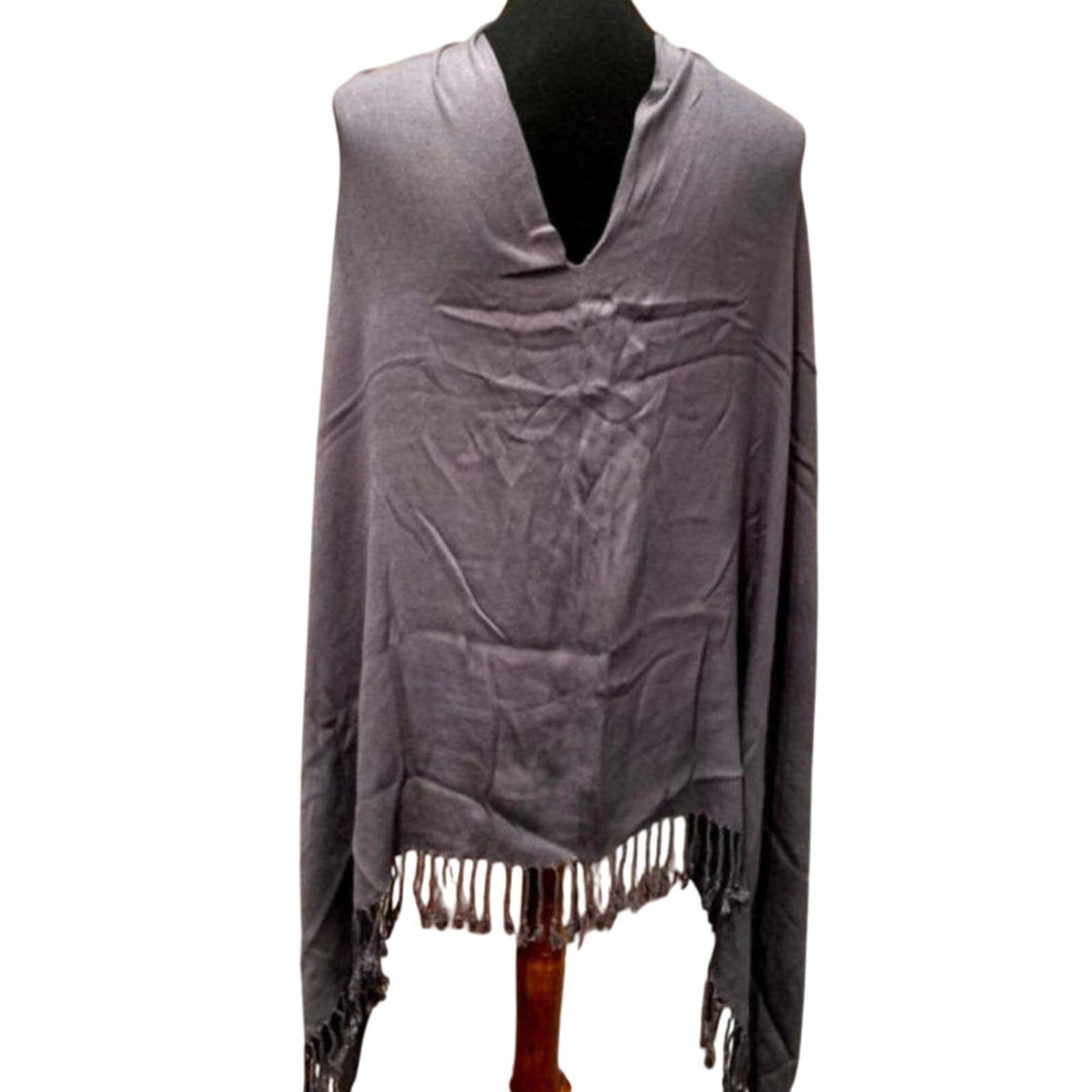 Handmade Upcycled Scarf Large Draping Silver Gray Fringed Poncho Shawl Wrap