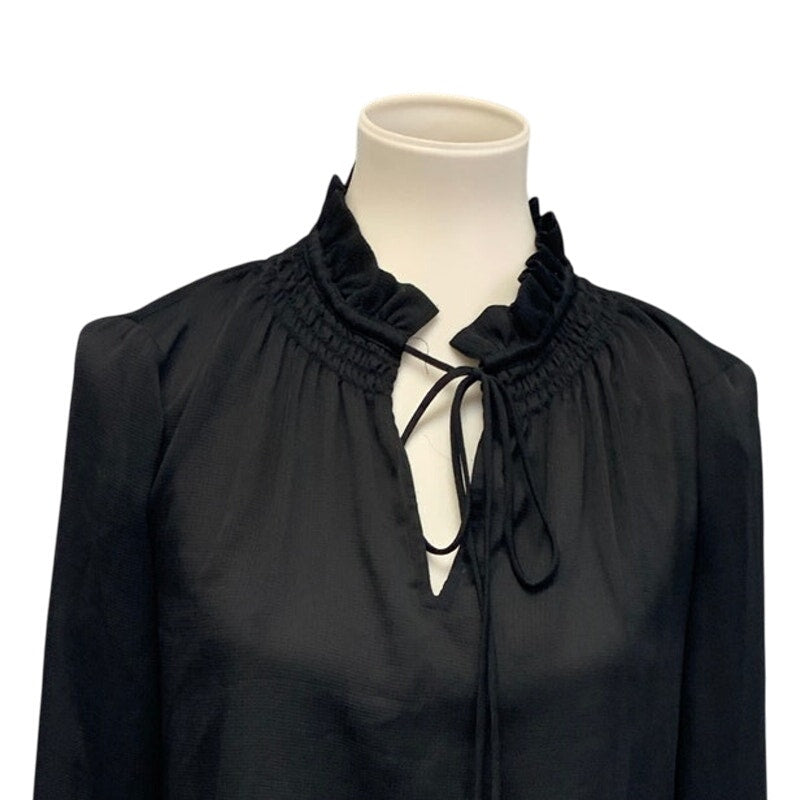 Ann Taylor XXS Lightweight Long Sleeve Ruffled Collar Smocking Sleeve Blouse