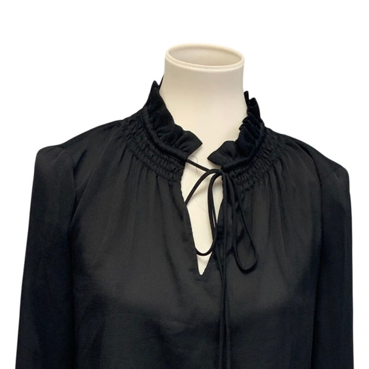 Ann Taylor XXS Lightweight Long Sleeve Ruffled Collar Smocking Sleeve Blouse