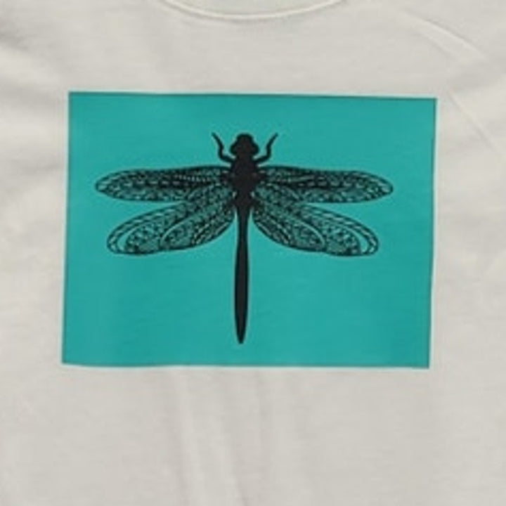 New Hand Printed Upcycled Child Large Dragonfly Colorblock Short Sleeve Tee