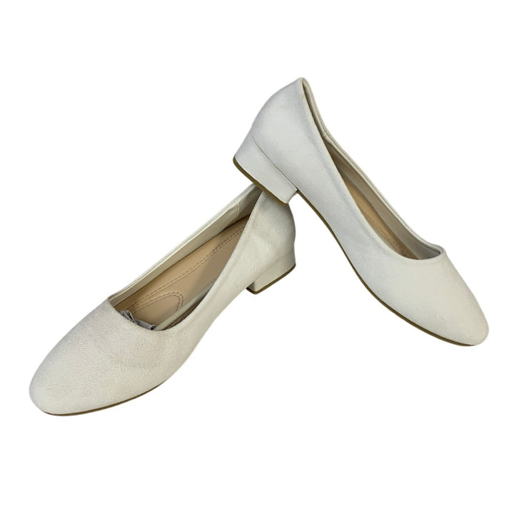 AISFAES Womens Size 9 White Faux Suede Low 1.25" Chunky Heel Slide On Shoes