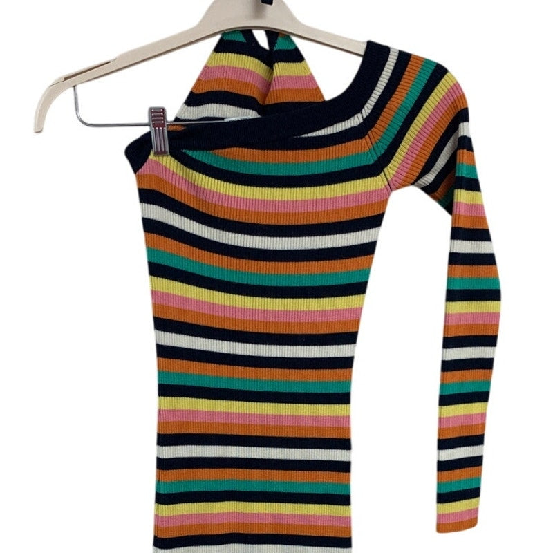 Monse Women XS Multicolor Striped One Shoulder Sweater Knit BodyCon Halter Dress