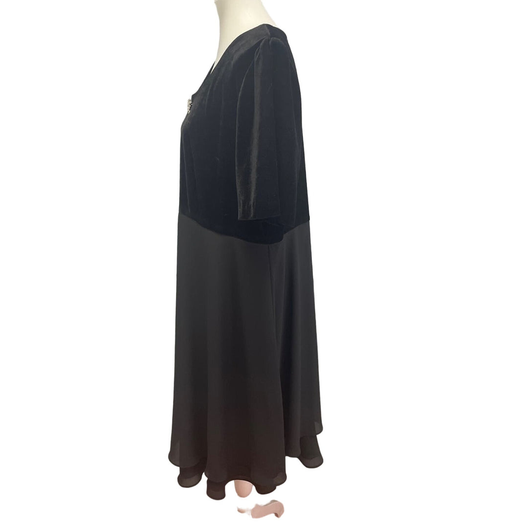 More Jazz Womens Plus Size 18 Short Sleeve Velour Top Basic Formal Black Dress
